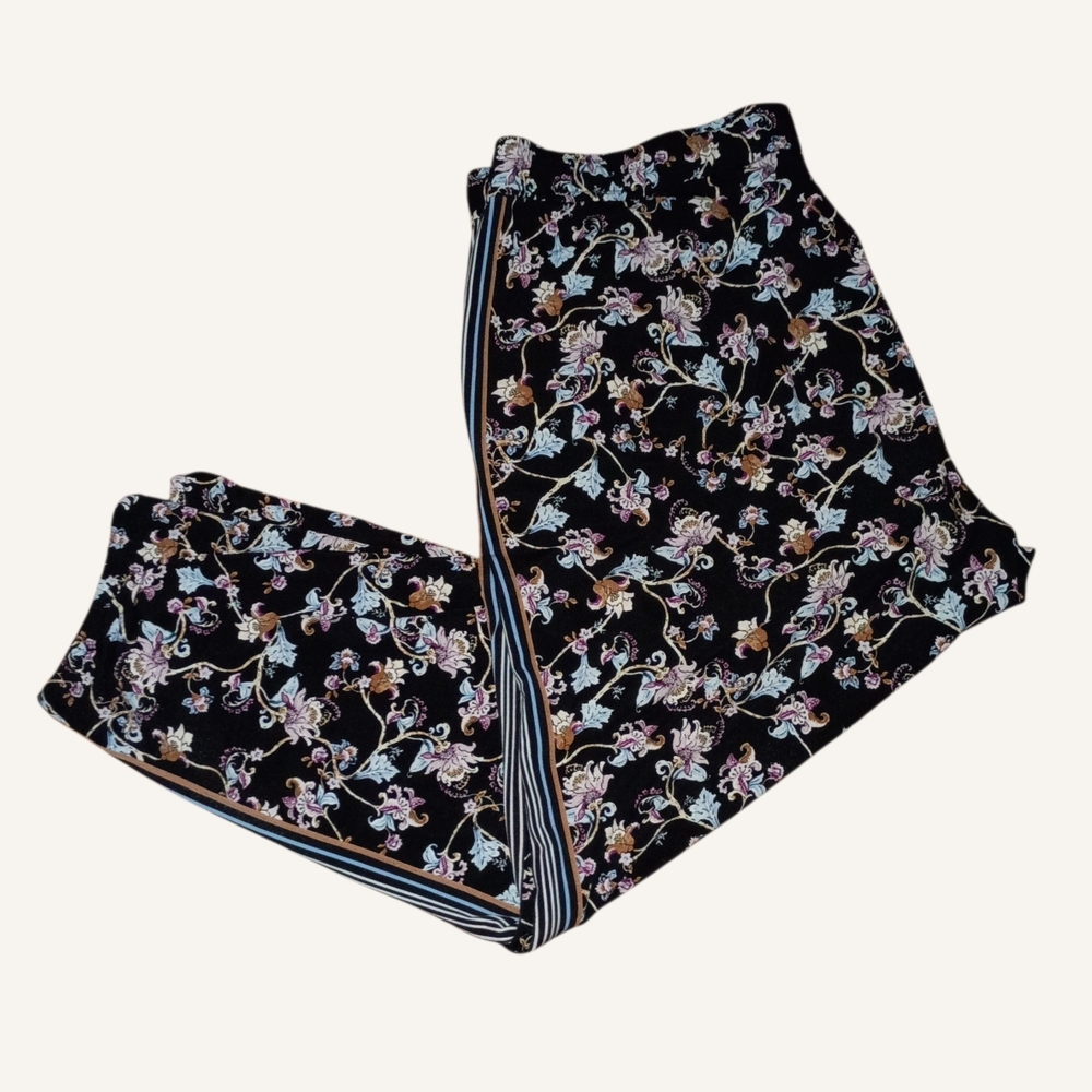 White House Black Market Floral Stripe-Trim Joggers in Black